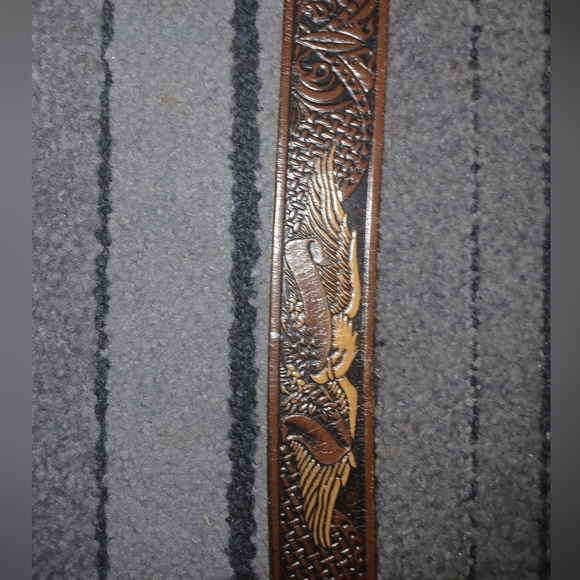 NWOT WESTERN LEATHER EAGLE DWTAILED BELT WITH MATCHING EAGLE BUCKLE SZ.36 - Picture 4 of 5